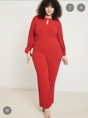 Eloquii Red Long Sleeve Wide Leg Jumpsuit Size 22